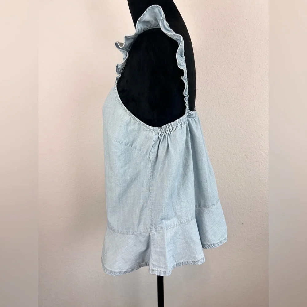 Madewell Ruffle Chambray light blue tank top size L - Picture 2 of 8